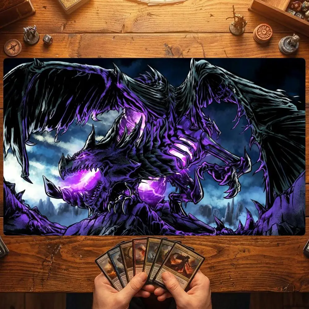 Dark Purple Skeleton Dragon TCG Playmat 35X60CM Magic Card Battle Mat Non‑Slip Durable Stitched Edge Tabletop Game Playmat