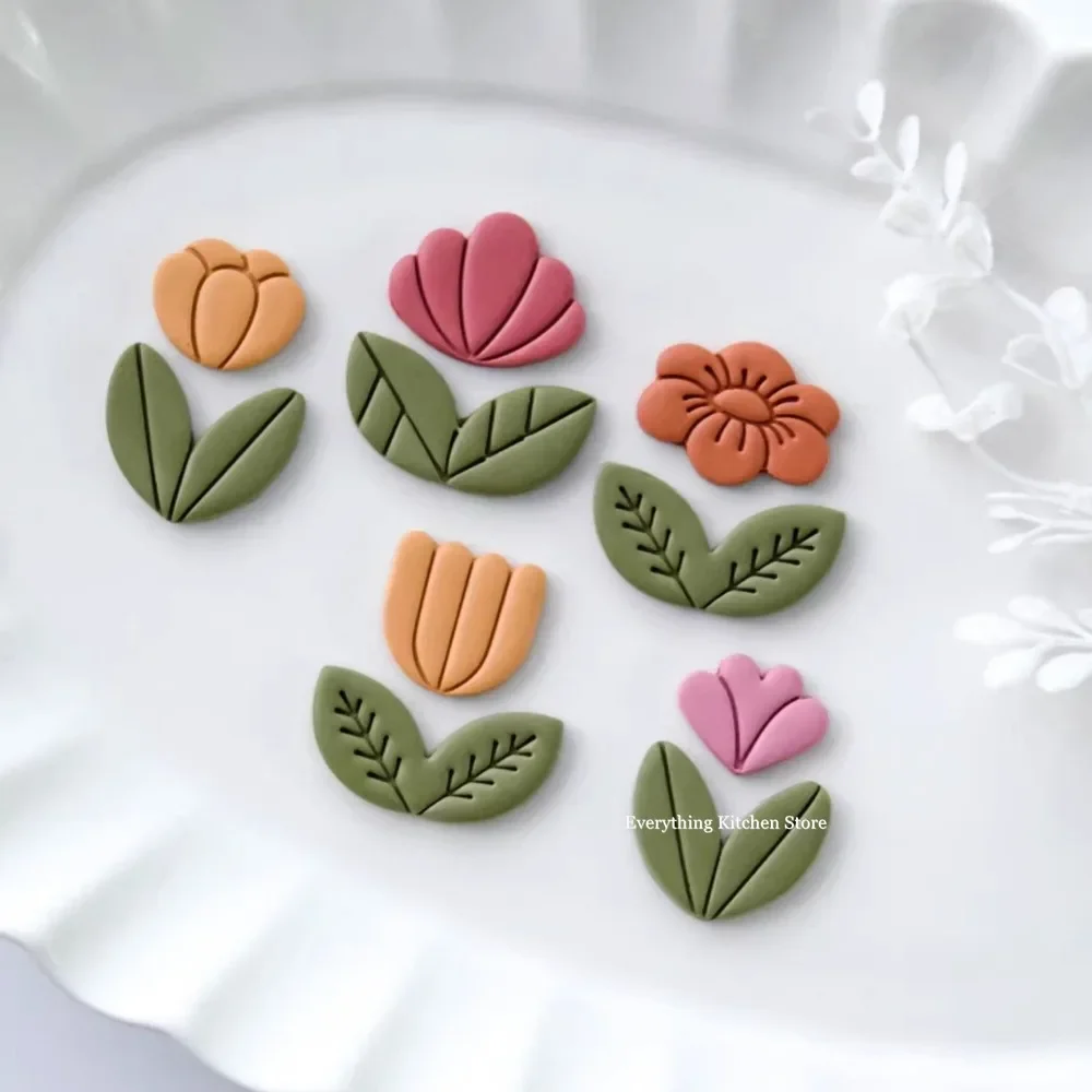 Tulip Daisy Polymer Clay Cutter DIY Soft Pottery Earrings Flower Leave Clay Brooch Jewelry Decorative Modeling Cutting Die Tools