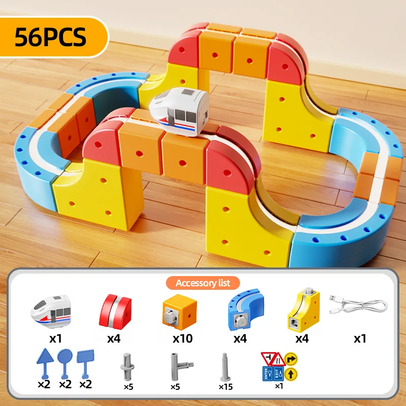 ชุดรางรถไฟวิเศษ 3 มิติ ตัวต่อแม่เหล็ก STEM ของเล่นเสริมพัฒนาการเด็ก รถแม่เหล็กดูดติด ประกอบเอง ชุดรางแข่งรถ
