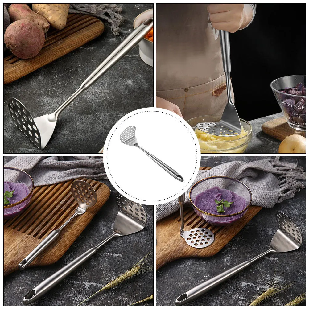 

1Pcs Potato Masher Manual Crusher Kitchen Accessory Comfortable Handle Hanging Design Silver Potato Masher Manual Crusher