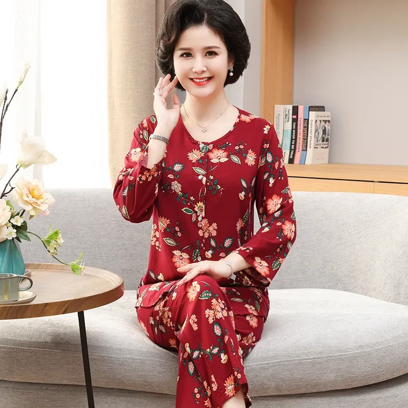 Pajama Pants Set Women's Clothing Homewear Summer Thin New Middle-aged Comfortable Casual Breathable Fashionable Loose Large
