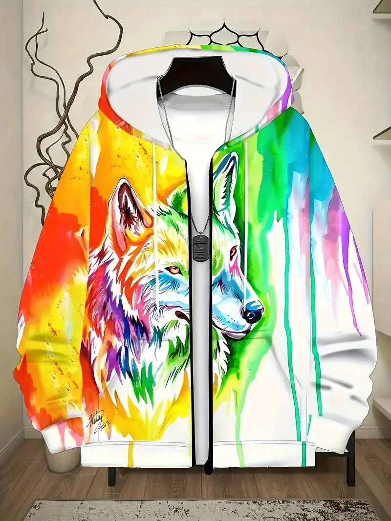 Graffiti 3D Graphic Zip Up Hoodies Men Women Fashion Spoof Pattern Oversized Tracksuit Unisex Street Casual Sweastwear Hoody