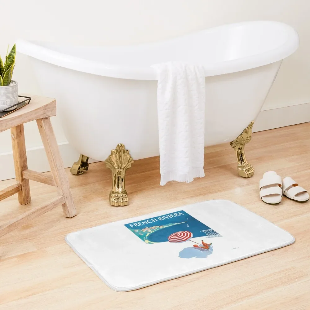 

1954 French Riviera Travel Poster Bath Mat Bathroom Use Entrance Doormat Bathroom Items Mat