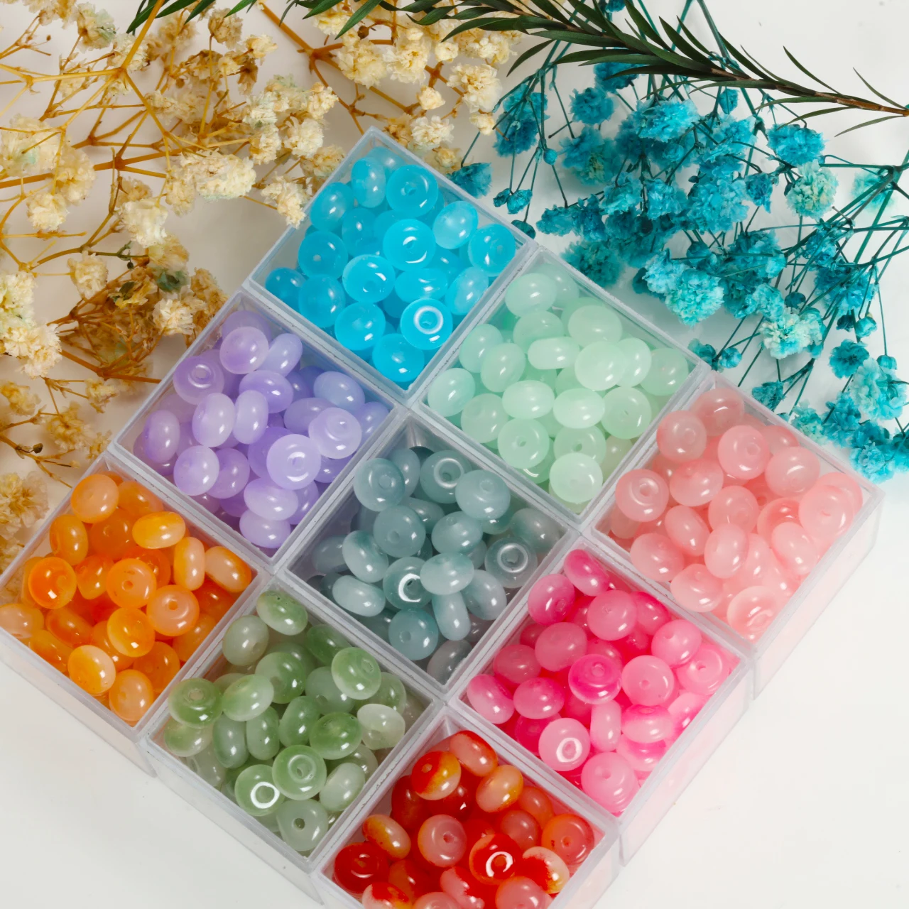 5x8mm Imitation Jade Glass Abacus Beads Translucent Colorful Wheel Spacer Beads for Bracelet Necklace Jewelry Making Supplies
