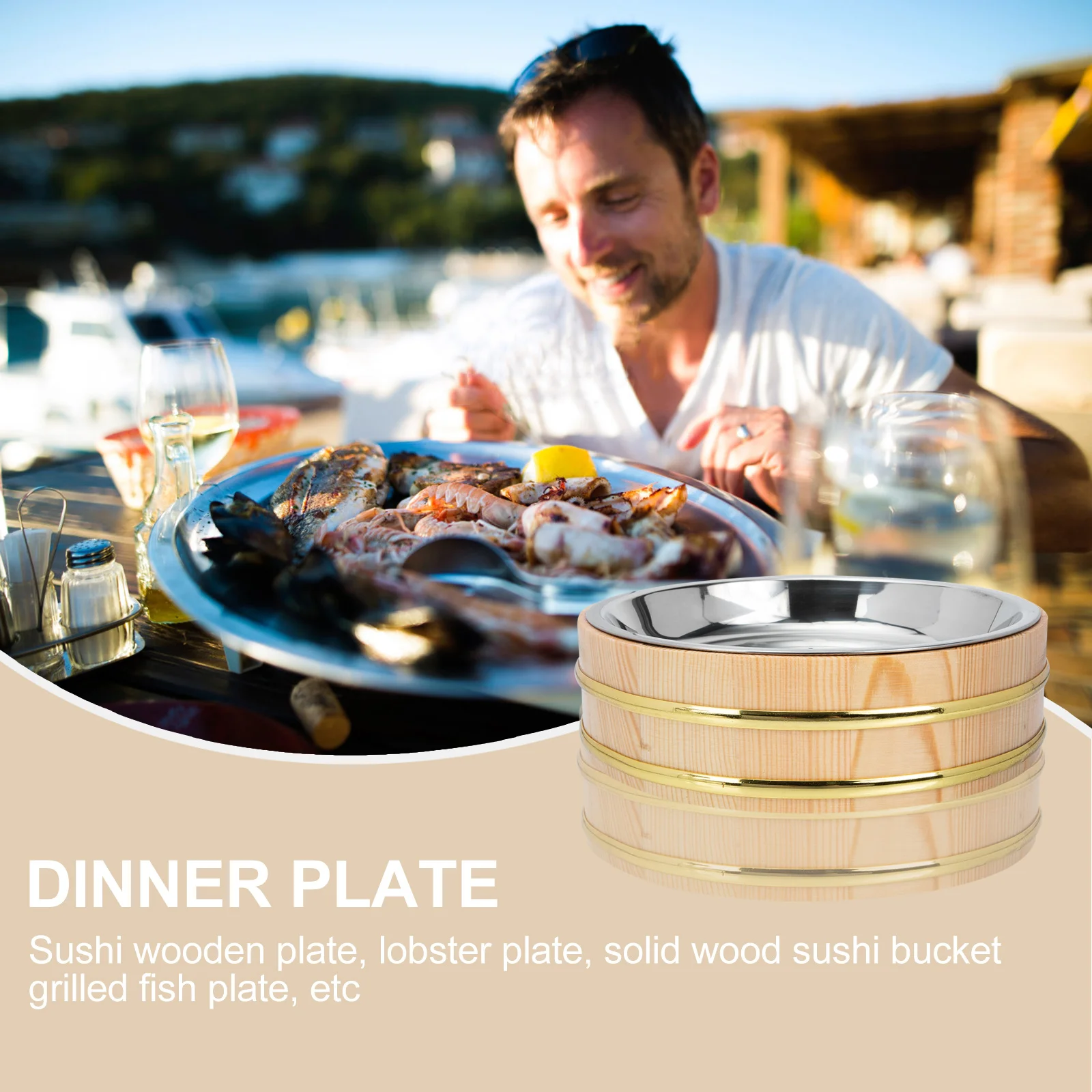 

1pcs Sushi Wooden Plate Round Rice Bucket For Restaurant Japanese Korean Cuisine Food Serving Container Kitchen Utensil Mixing