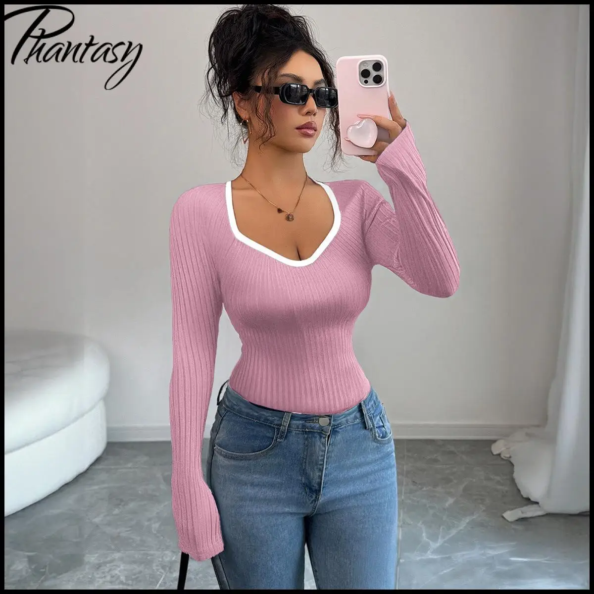 Primavera outono básico versátil pescoço quadrado manga longa camada de base feminina topo casual minimalista fino-ajuste camiseta pulôver de malha