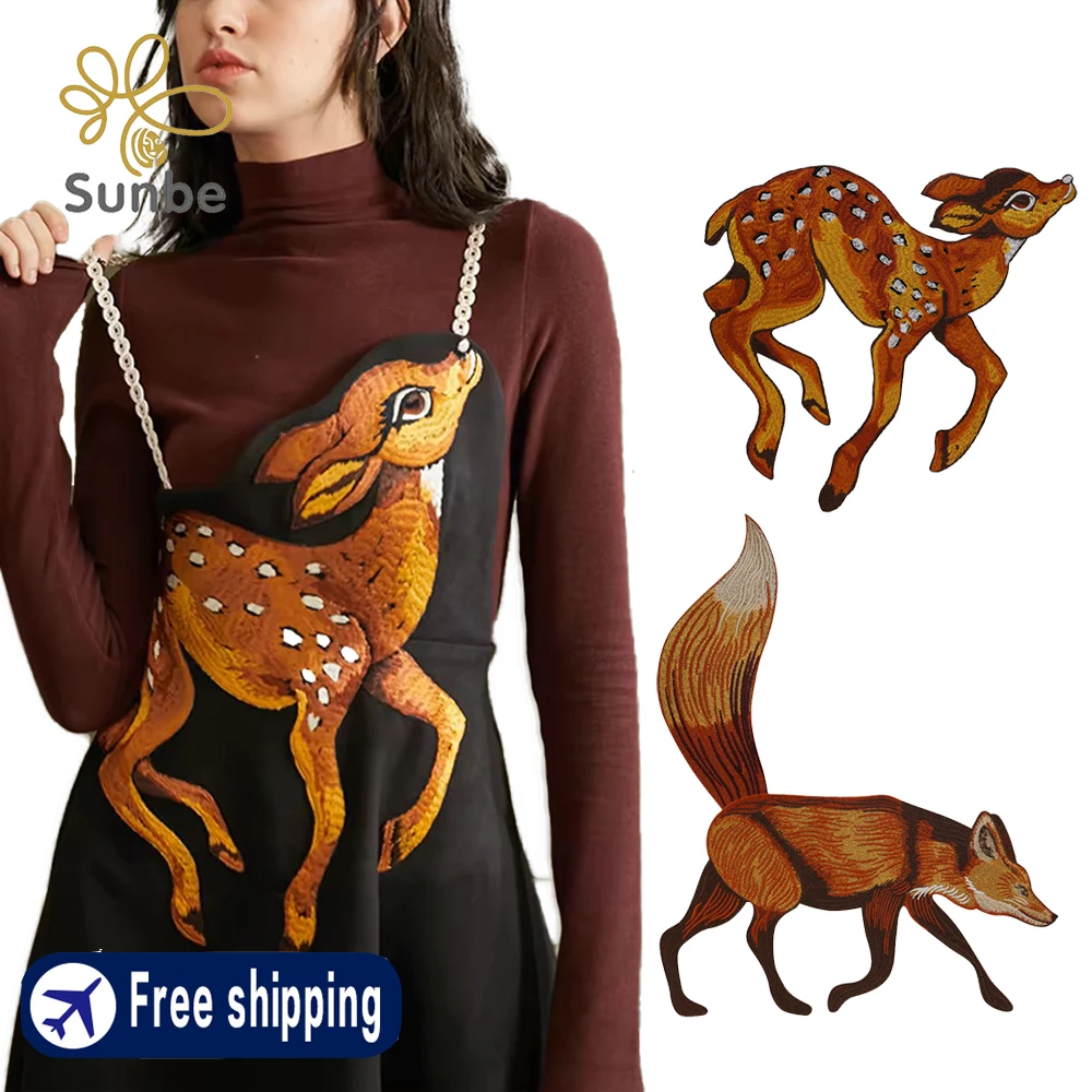 Niedliche Fuchs-Hirsch-Stickerei zum Aufnähen, handgefertigte Applikation für Kleidung, Tasche, Dekoration, DIY-Handwerk, Tier-Thema-Zubehör