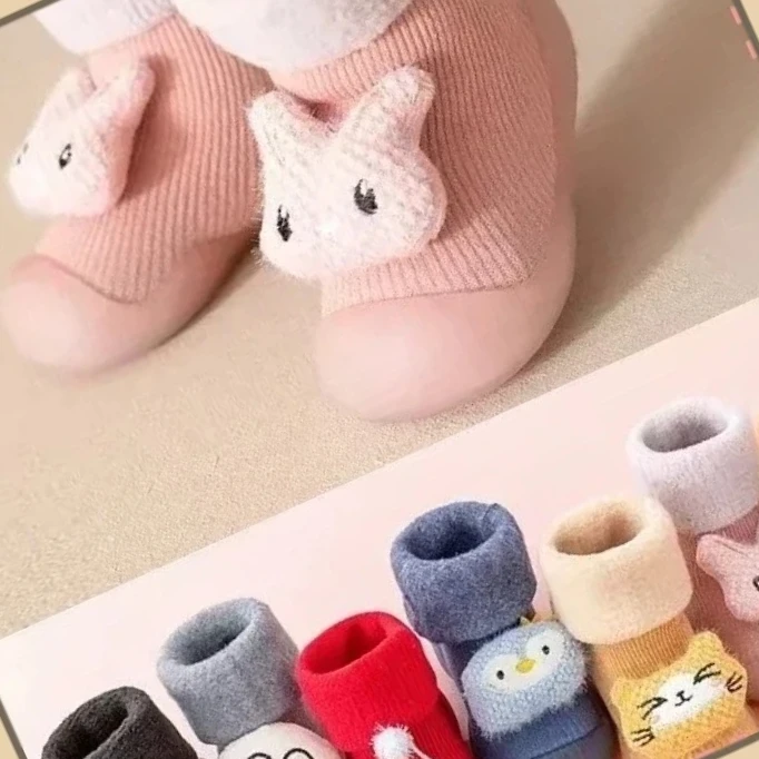 لطيف الشتاء سميكة طفل حذاء طفل صغير الجوارب الطابق أحذية لينة أسفل داخلي عدم الانزلاق أحذية دافئة حذاء طفل صبي طفلة الأحذية