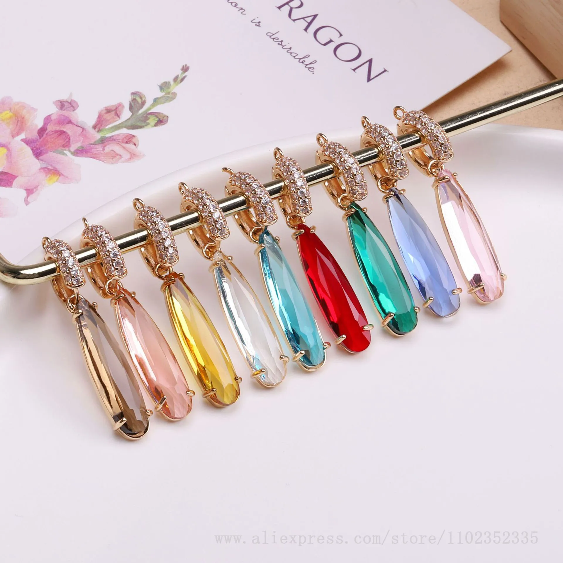 8X33mm long water droplet crystal pendant DIY necklace earrings hairpin headwear accessories 10pcs/ Bag