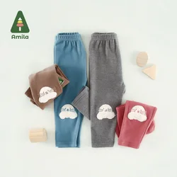 Amila Baby Girl Legging 2024 Autunno e Inverno Nuovi bambini Cute Cartoon Caldo Addensare Pantaloni a figura intera Quattro colori