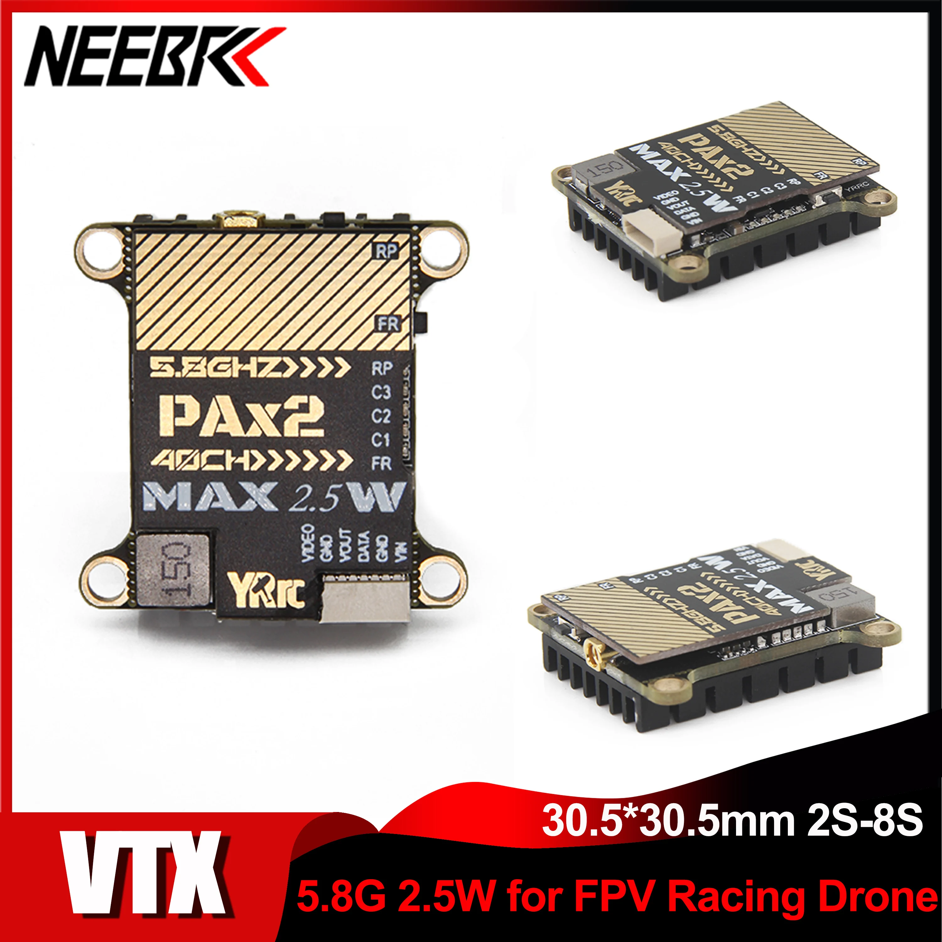 

NEEBRC 5.8Ghz 40CH VTX 25mW 400mW 800mW 1500mW 2500mW 2.5W 2-8S Adjustable FPV Transmitter for RC FPV Racing Drone Long Range