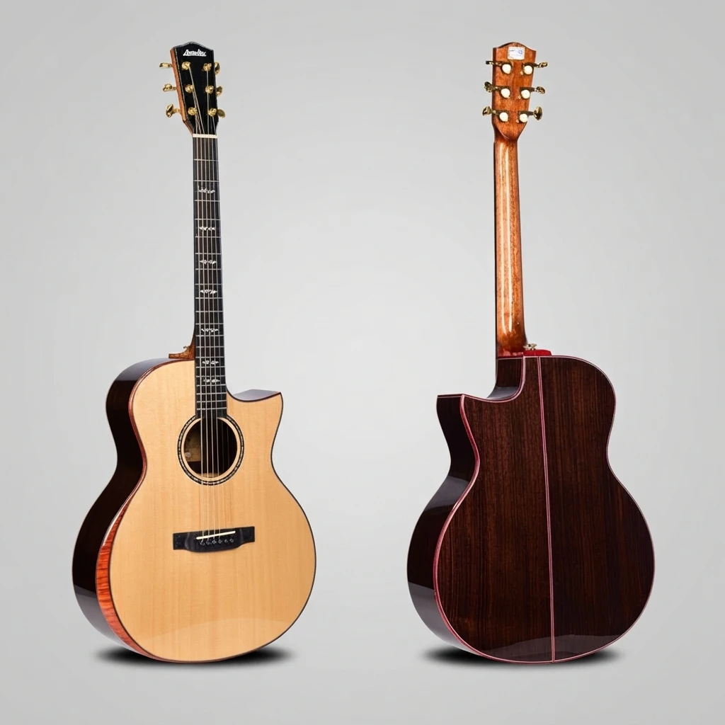 Natural Top Dark Back GA Cutaway Guitar, Gold Tuners, Red Center Stripe, Shell Binding, 6 Strings for Beginners Daily Practice