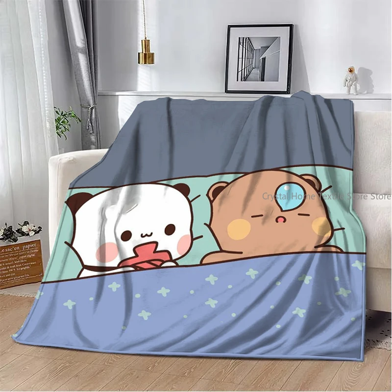 Cartoon Print Bear and Pa Blanket Cute Bubu Dudu Series Kids Warm Flannel Blanket Soft Comfortable Home Bed Office Travel Sleep