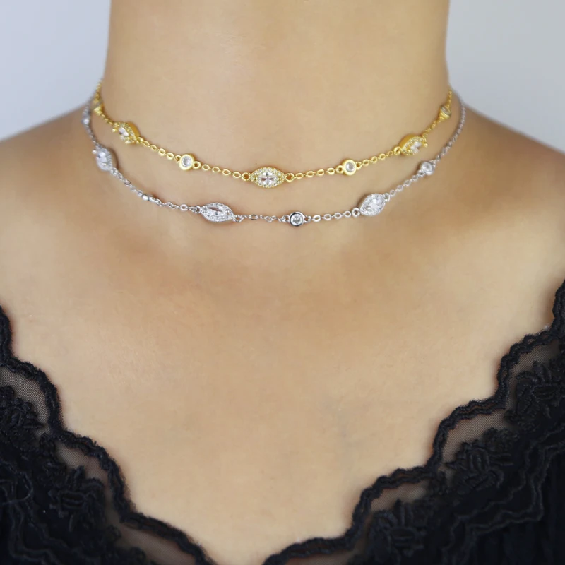 Bling 5A Tear Drop Round Oval Shaped Cubic Zirconia CZ Bamboo Tennis Chain Sexy Women Y Larait Long Necklace Gold Color Jewelry