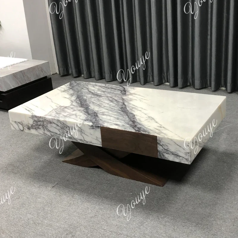 Q Natural marble coffee table TV cabinet can be combined with extremely simple modern furniture light luxury stone tea table