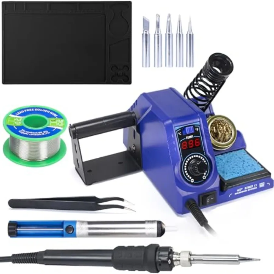 

926LED V3 Soldering Iron Kit Bundle with M150 Silicone Soldering Mat 12.9x8.2 inches with 5 Soldering Tips Desoldering Pump Sol