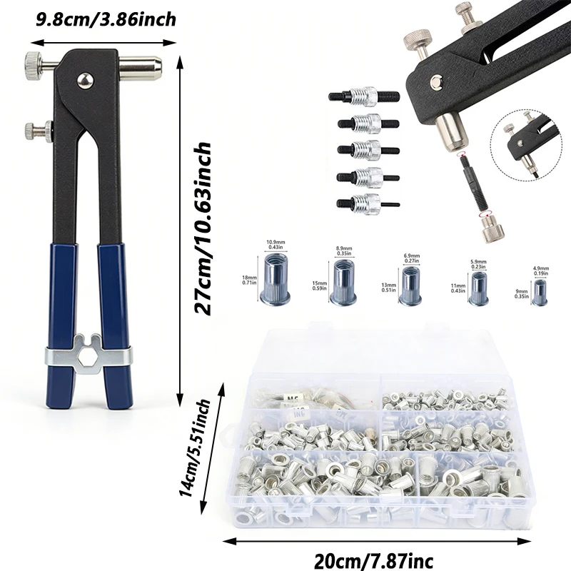 430PCS Rivet Nuts Gun Mandrel Kit M3/M4/M5/M6/M8 Aluminum Nut Rivet Mandrels Repairtool Rivetgun Set for industrial applications