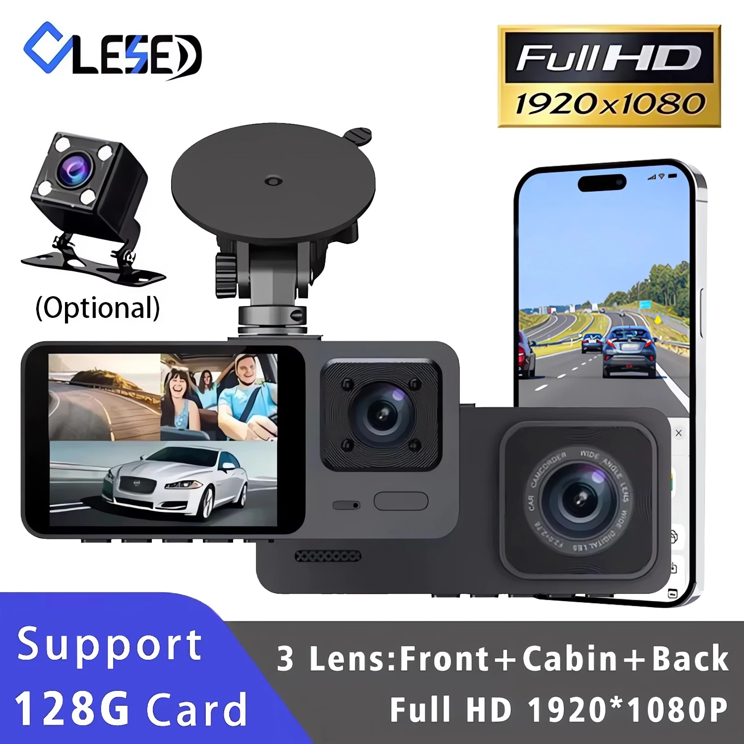 3 Kameras Dash Cam Drei-Wege-Auto-DVR im Fahrzeug 3-Kanal-Mini-Recorder HD 1080P Video Mini Registrator Dashcam Camcorder
