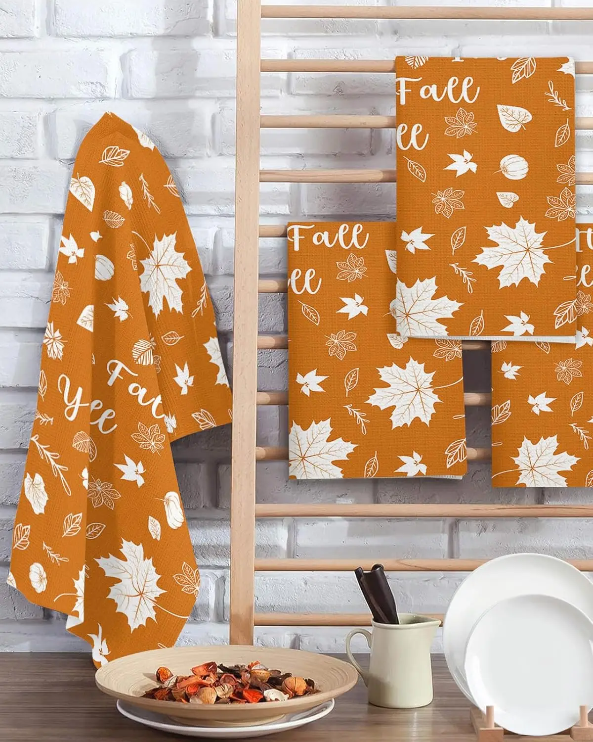 

Fall Thanksgiving Maple Leaf Pumpkin Kitchen Dish Towels Set Absorbent Quick Dry Hand Tea Towels Kitchen Dish Cloths Home Decor