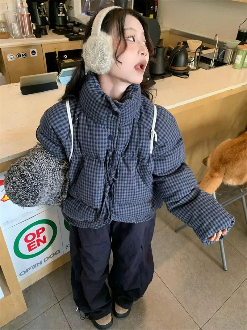 

Женская розовая клетчатая куртка, пальто с длинным рукавом, утепленное пальто Harajuku, 90-е годы, корейская теплая водолазка, стеганая куртка, винтажная зима 2025