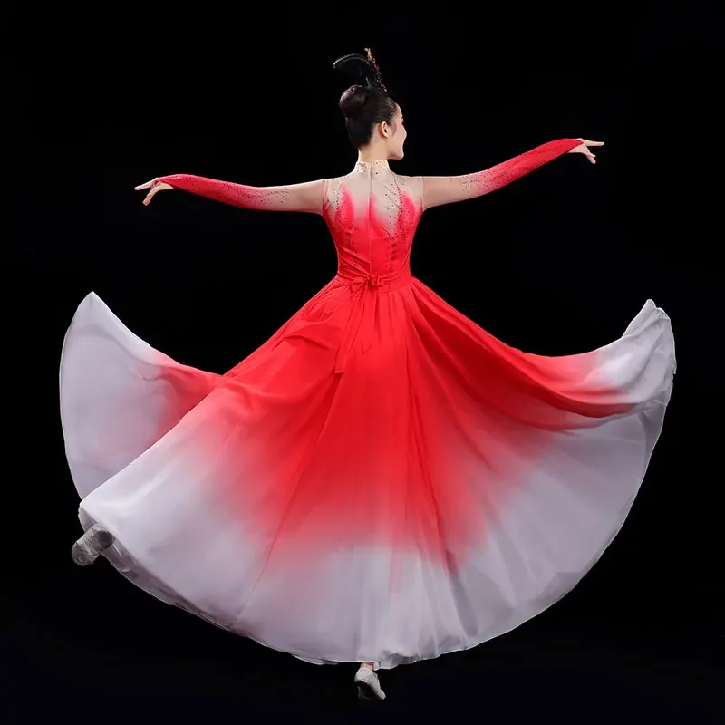 Women Dance Costume Big Swing Dress Chinese Dance Light Long Skirt Female Opening Dance Big Swing Skirt Grand Performance Dress