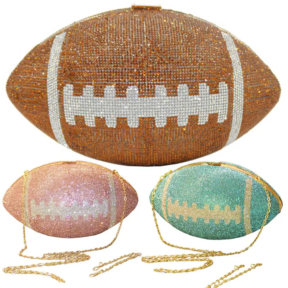 

Football Shape Bling Purse Creative Rhinestone Shiny Diamond Purse with Shoulder Chain Stylish Shoulder Bag for Wedding Banquet