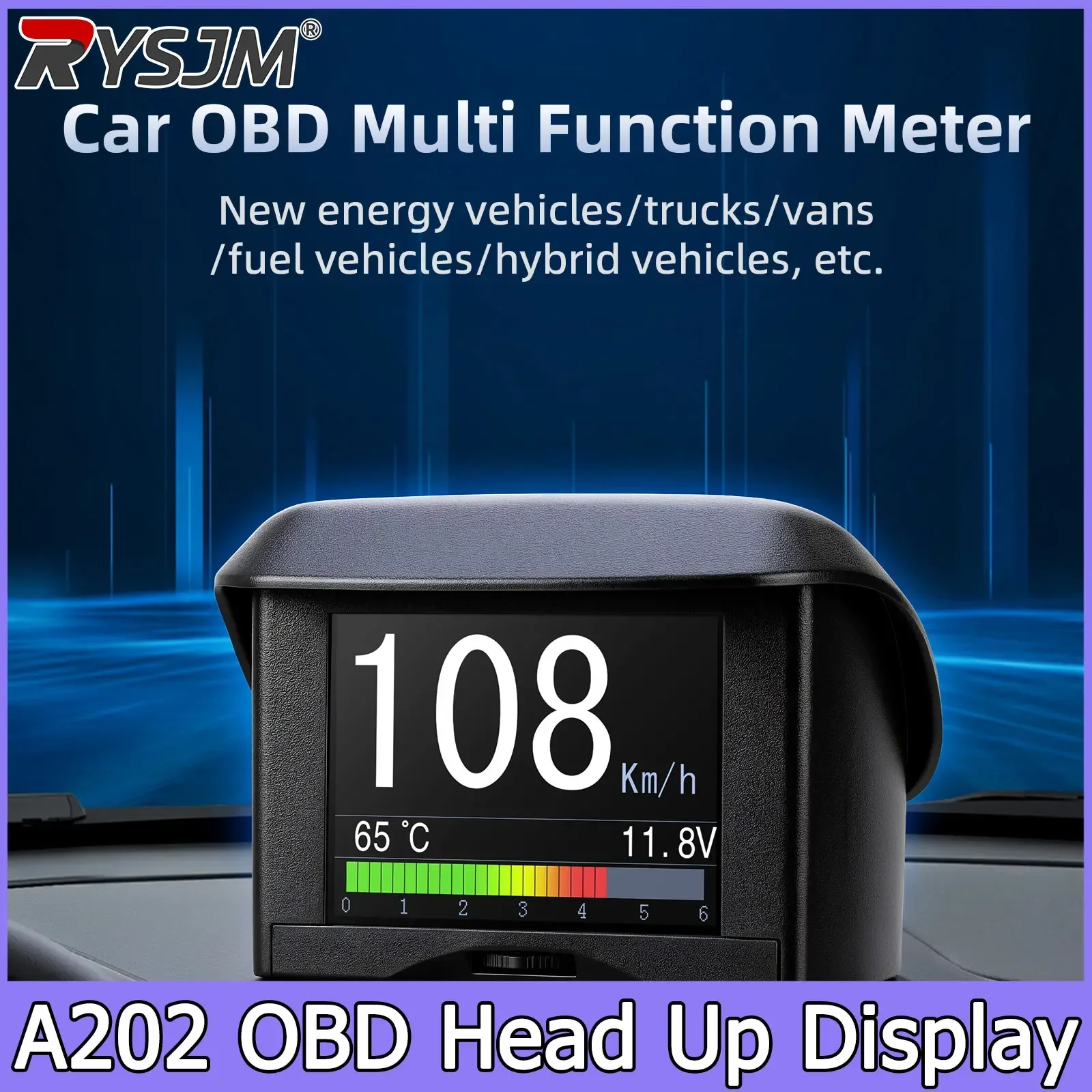 A202 OBD HUD Multi-Function Car Smart Digital Meter Alarm Speedometer Water Temperature Gauge Digital Voltage Speed Meter Tacho