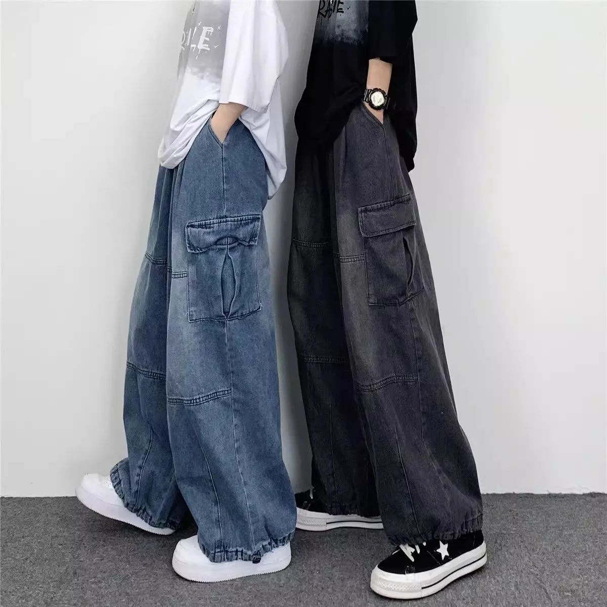 

Extra Large Size 300 Pou Men's High Waist Dad Jeans Casual Workwear Trousers Harajuku Sle Loose Fit Autumn Faion