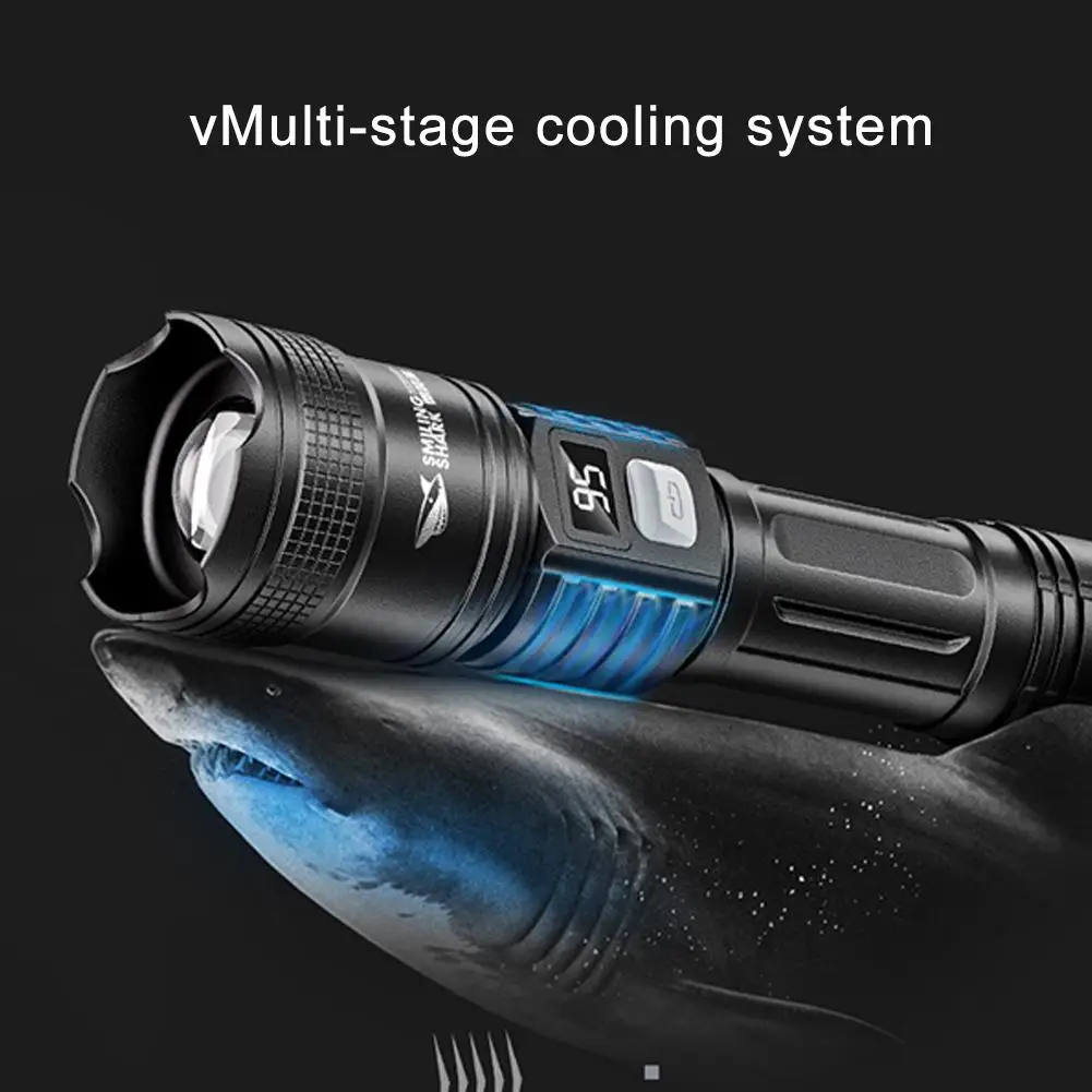 High Strong Power Led Strong Light Flashlights Tactical Torch With Display Built-in Battery USB Rechargeable Camping Torch