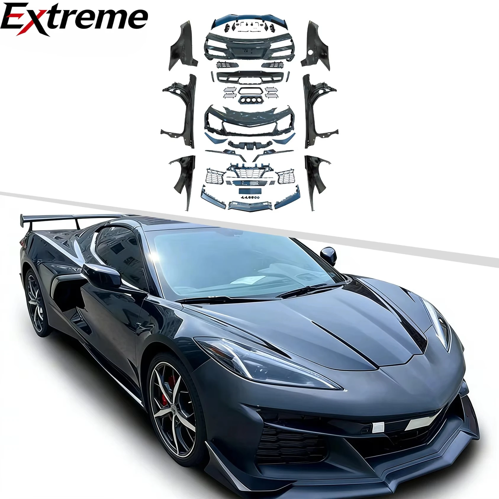 Z06 Style Widebody Conversion Kit for Chevy Corvette C8 Stingray 2020-2026 Direct Fit Unpainted FRP