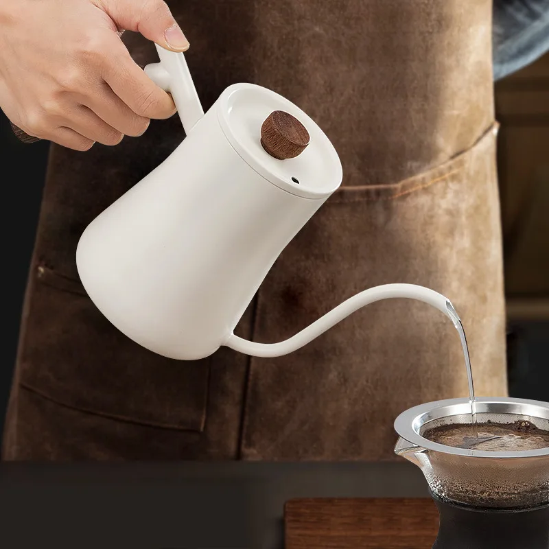 

Espresso Pour Over Kettle Gooseneck Stainless Steel Wooden Handle Coffee Pot Swan Neck Kettle Coffee Maker Cafe Ware Accessories