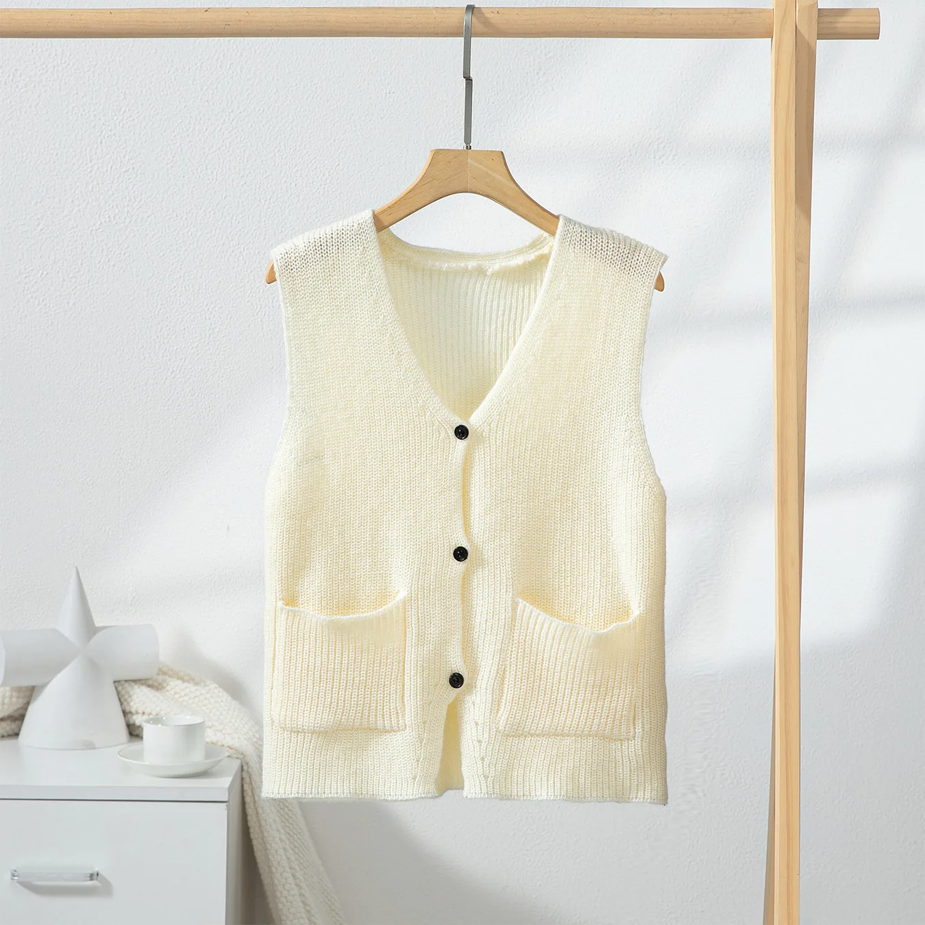 Sweater Vest Women Knitting Waistcoat Sleeveless Cardigan V Neck Single Breasted Pockets Summer 2025 Office Lady Knitwear Top - Image 6