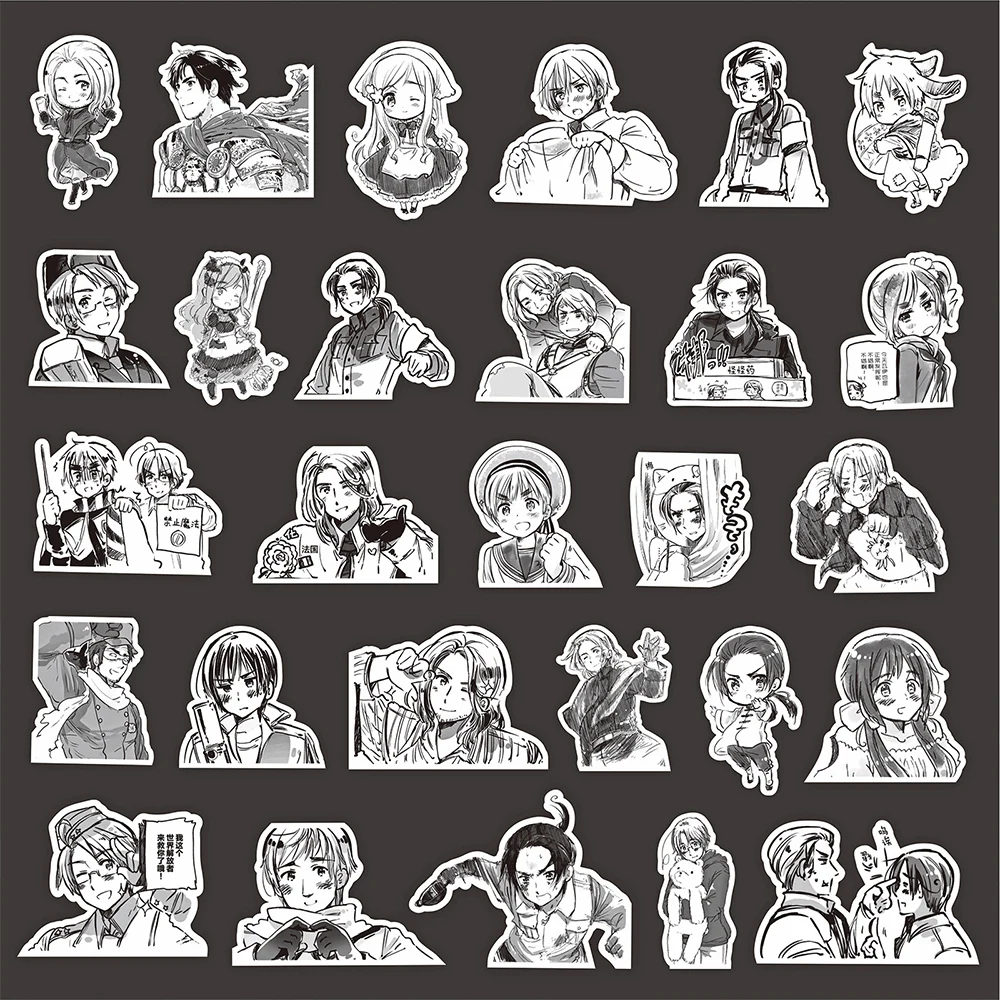 10/30/75pcs Hetalia Axis Powers Black White Anime Stickers Cool Graffiti Sticker Phone Case Laptop Notebook Cartoon Decals Decor