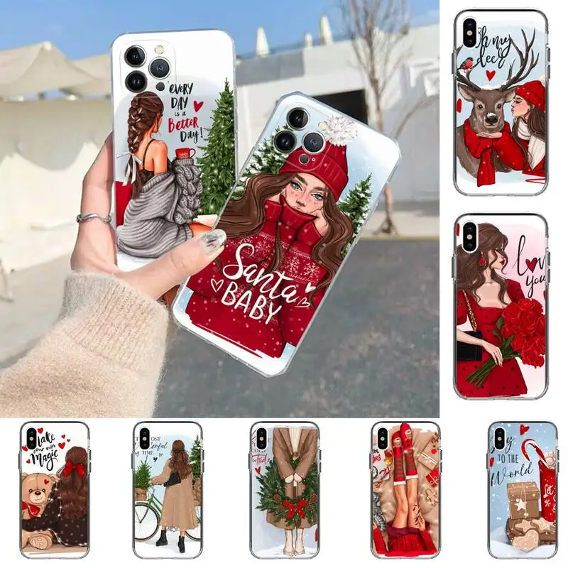 Fashion Beautiful Girl Merry Christmas Phone Case For iPhone 14 13 12 11 Pro Max XS X XR SE 2020 6 7 8 Plus Mini Shell