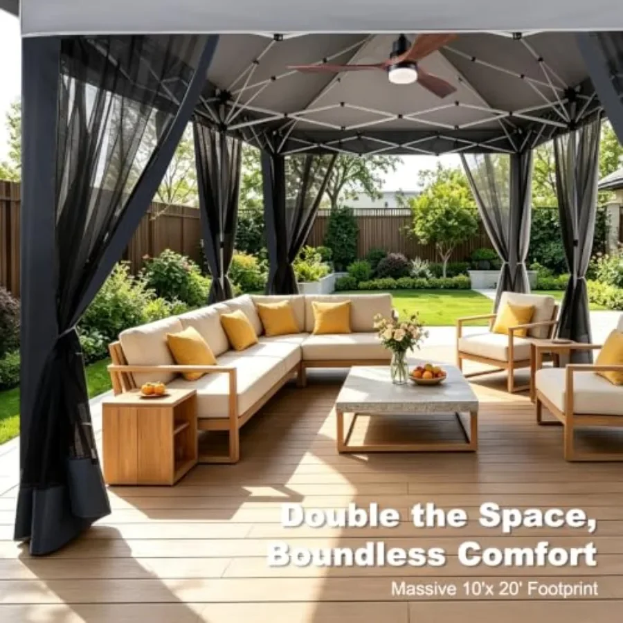 12x20 Pop Up Gazebo on Clearance with Mosquito Netting, Light Gray