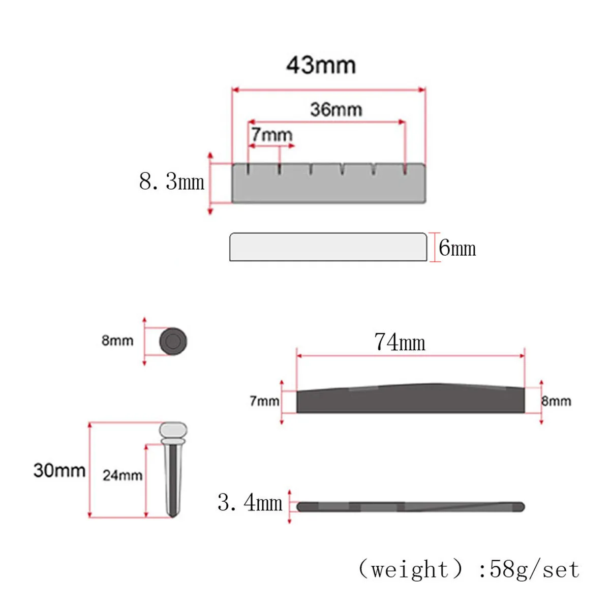 

Brass Guitar Bridge Parts Nut Saddle Tailpiece Acoustic String Instruments Smooth Surface Polished Brass Tone Clarity Durability