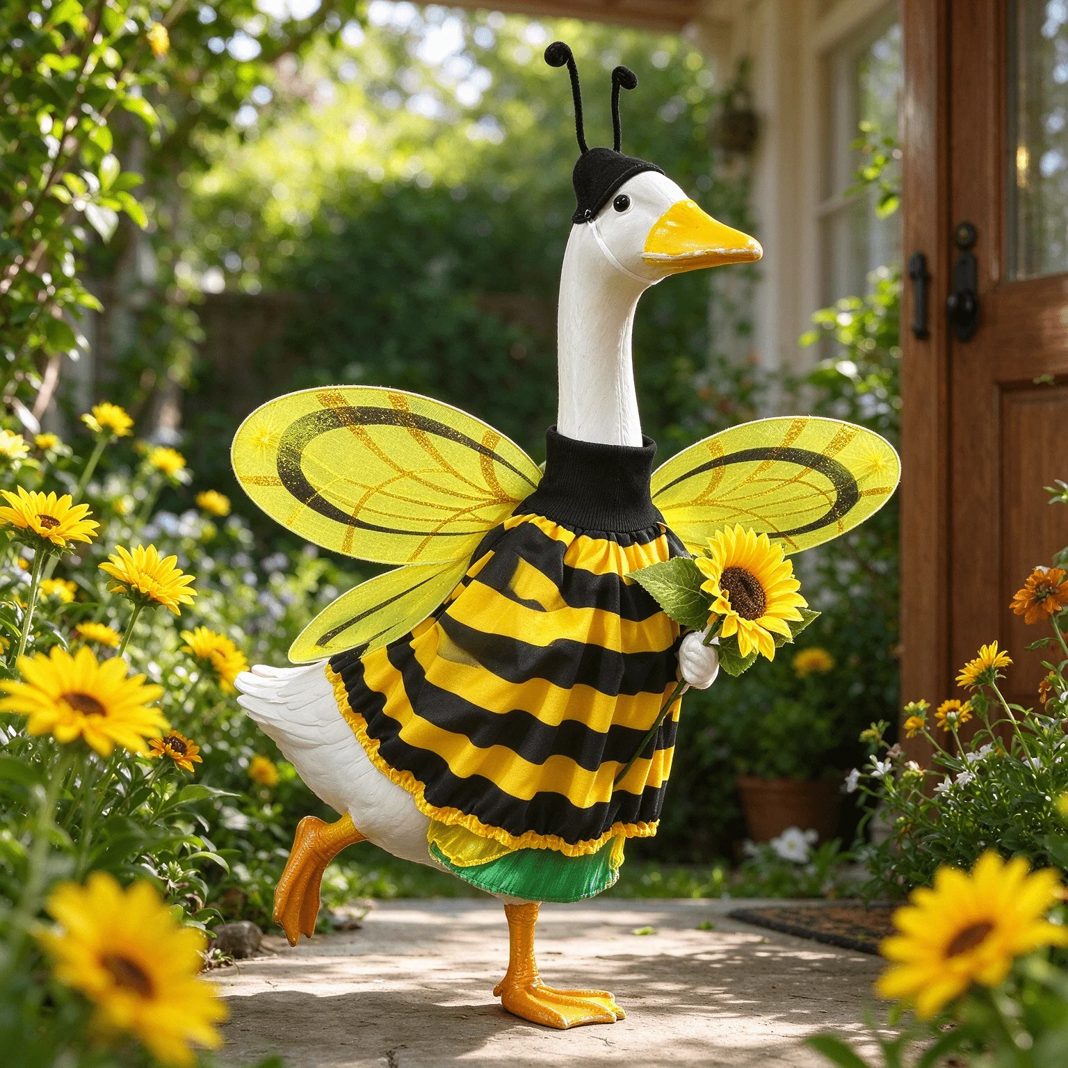 Pastoral Bee Ladybug Outfit Set For Porch Goose Statue Outdoor Yard Lawn Decoration Accessory Goose Not Included