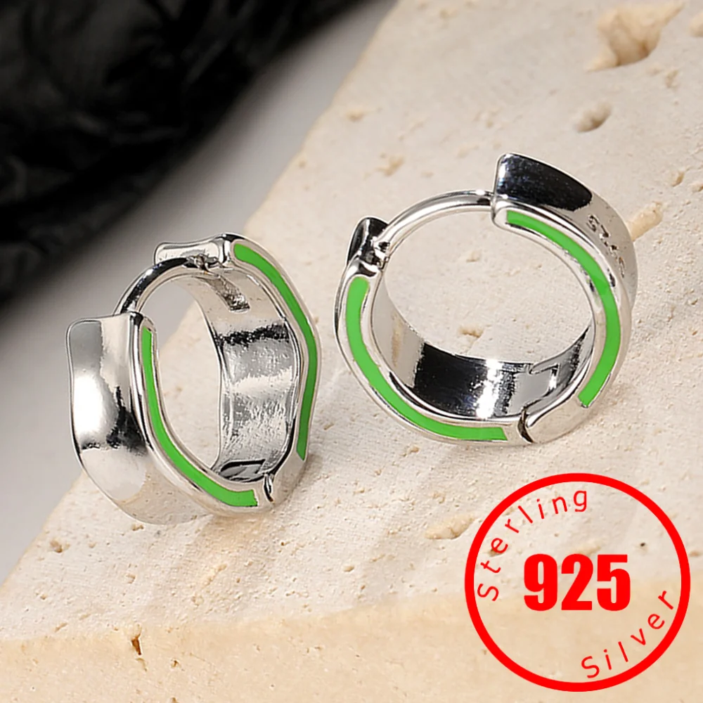 Wholesale Stamp 925 Sterling Silver Simple Irregular Plated Earrings Avocado Green Creative Birthday Party Jewelry