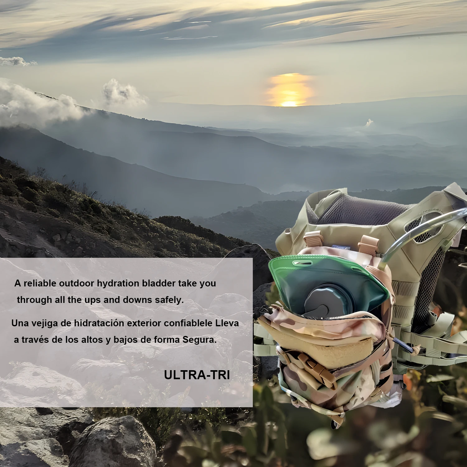 ULTRA-TRI 2L Water Bag Hydration Reservoir System Bladder for Trail Running Sports Backpack Hiking Camping Pack