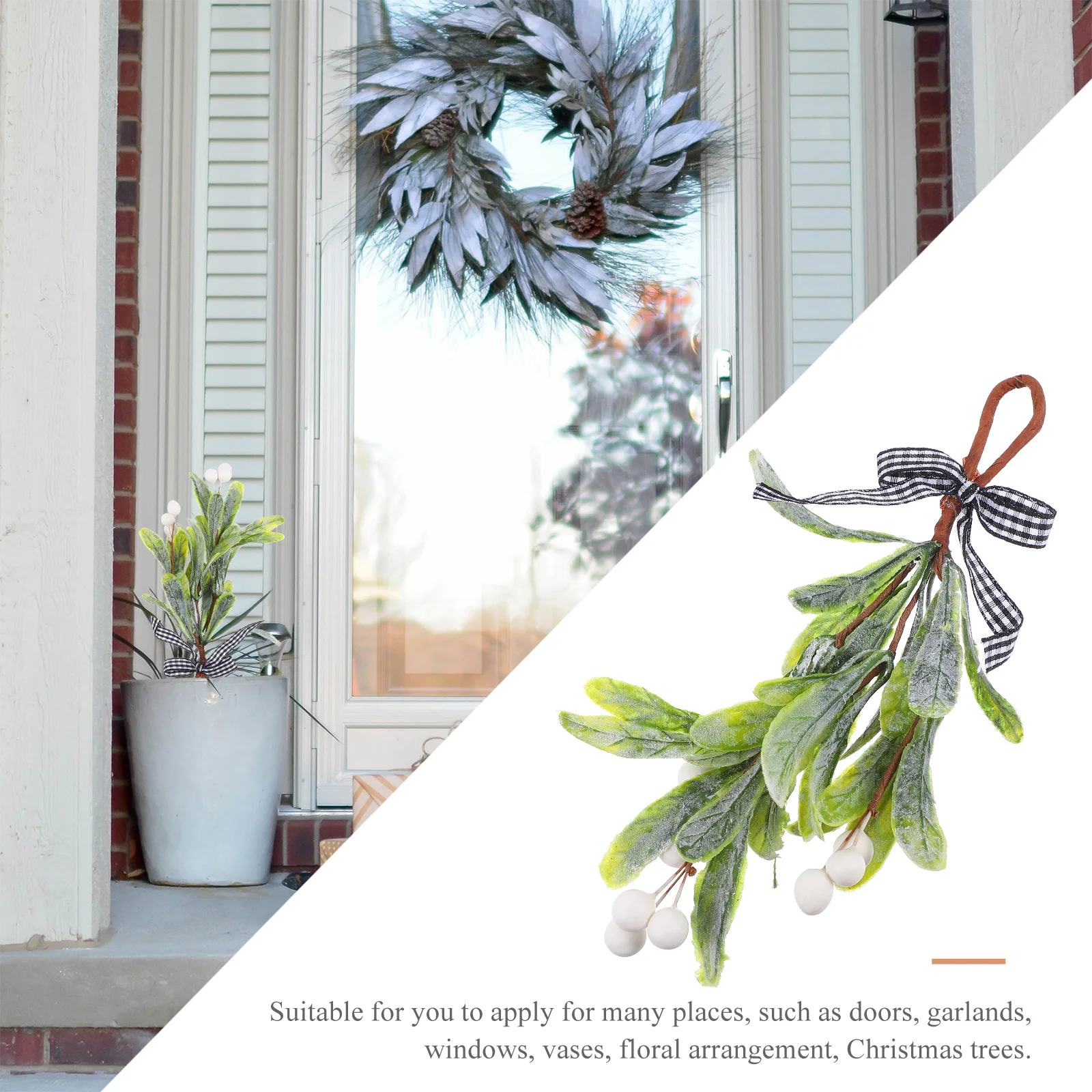 

Artificial Mistletoe Branches Hanging Stem With Ribbon For Christmas Decor Home Party Garland Window Vase Fake Flower