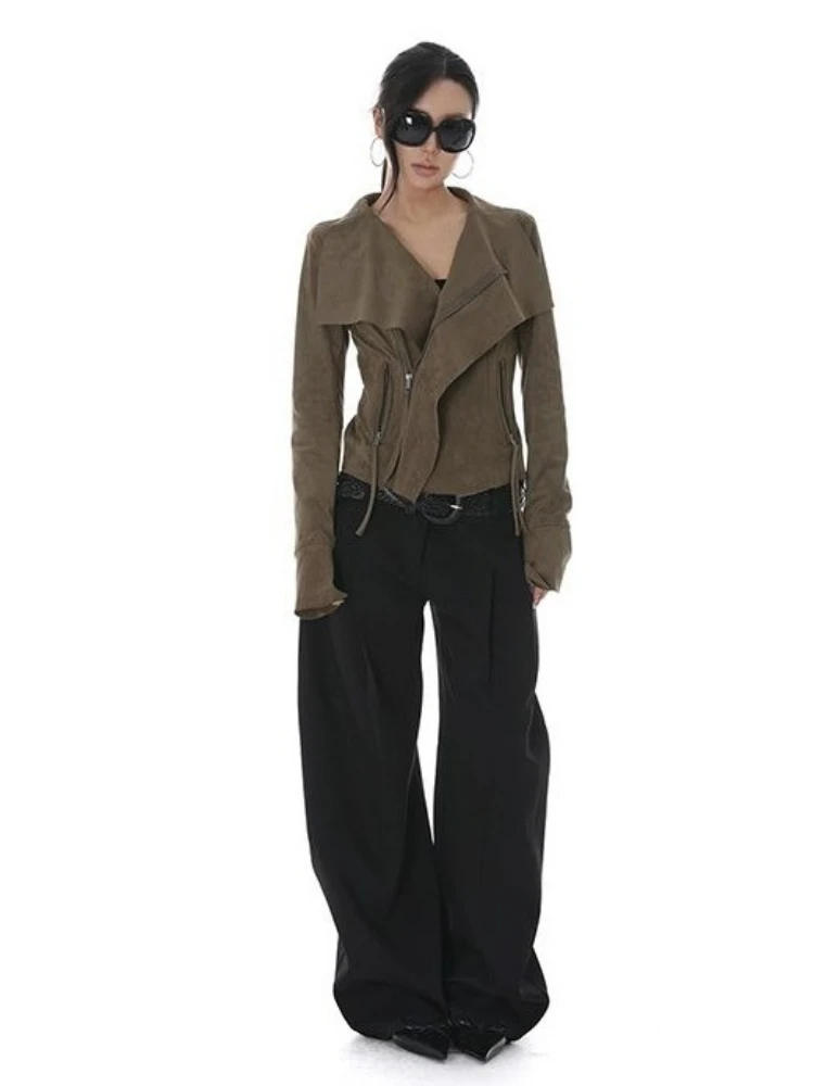 سترات كلاسيكية مقصوصة بياقة مقلوبة للنساء معطف هاراجوكو بانك بقصة ضيقة ملابس خروج جيب وسحاب Y2K ملابس خارجية جمالية من الجرونج