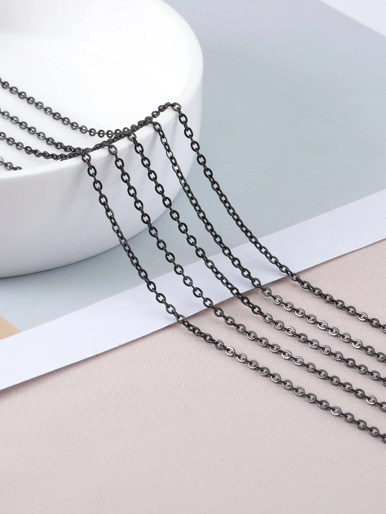 2Meters Stainless Steel Black Chain Flat O Shape Jewelry Chains for DIY Jewelry Making Necklace Bracelet Basic Accessories