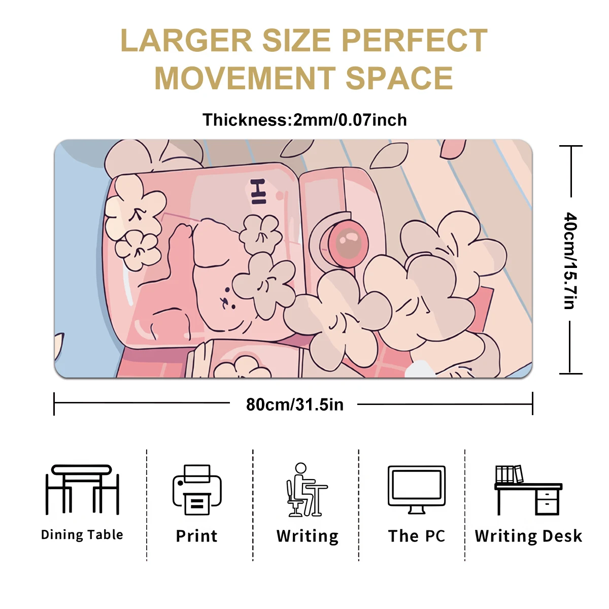 1pc Pink Flowers Bear And Glassbottle Mouse Pad Multi-Size Non-Slip Stitched Edge Computer Keyboard Desk Mat For Office And Gift
