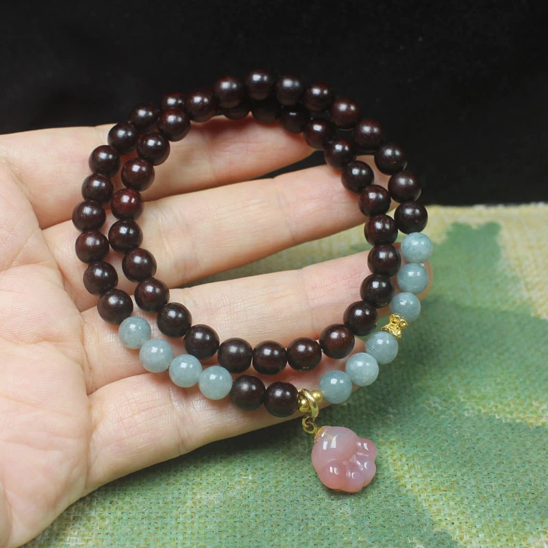 Zambian rosewood and blood sandalwood 6mm double-loop bracelet, agate cat claw bracelet, forest-style cultural accessory, Buddhi