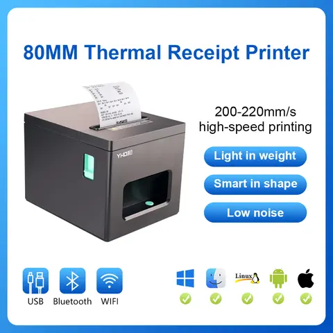 YHD-8390 Thermal Printer,80mm USB/USB+LAN/USB+BT/USB+BT+LAN+WIFI/USB+WIFI ESC/POS Printer, Compatible with Windows/Linux/MAC OS