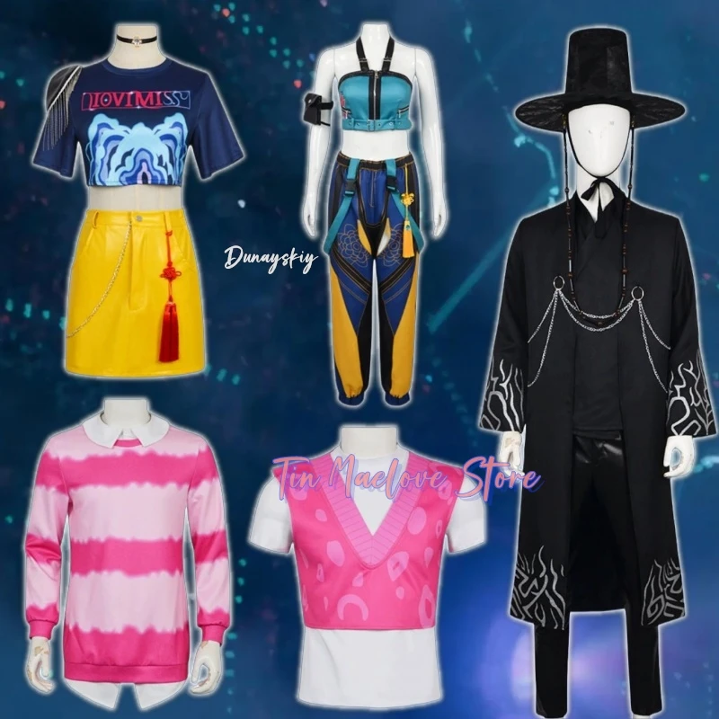 

Аниме Jinu Kpop Demon Hunters Saja Boys Mystery Mira Zoey Косплей Розовая полосатая толстовка Костюм Huntrix Хэллоуин Карнавал