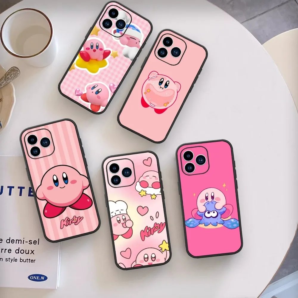 P-Pink K-Kirby game Phone Case For iPhone 13 14 15 11 12 X XS Mini Pro Max Black Cover