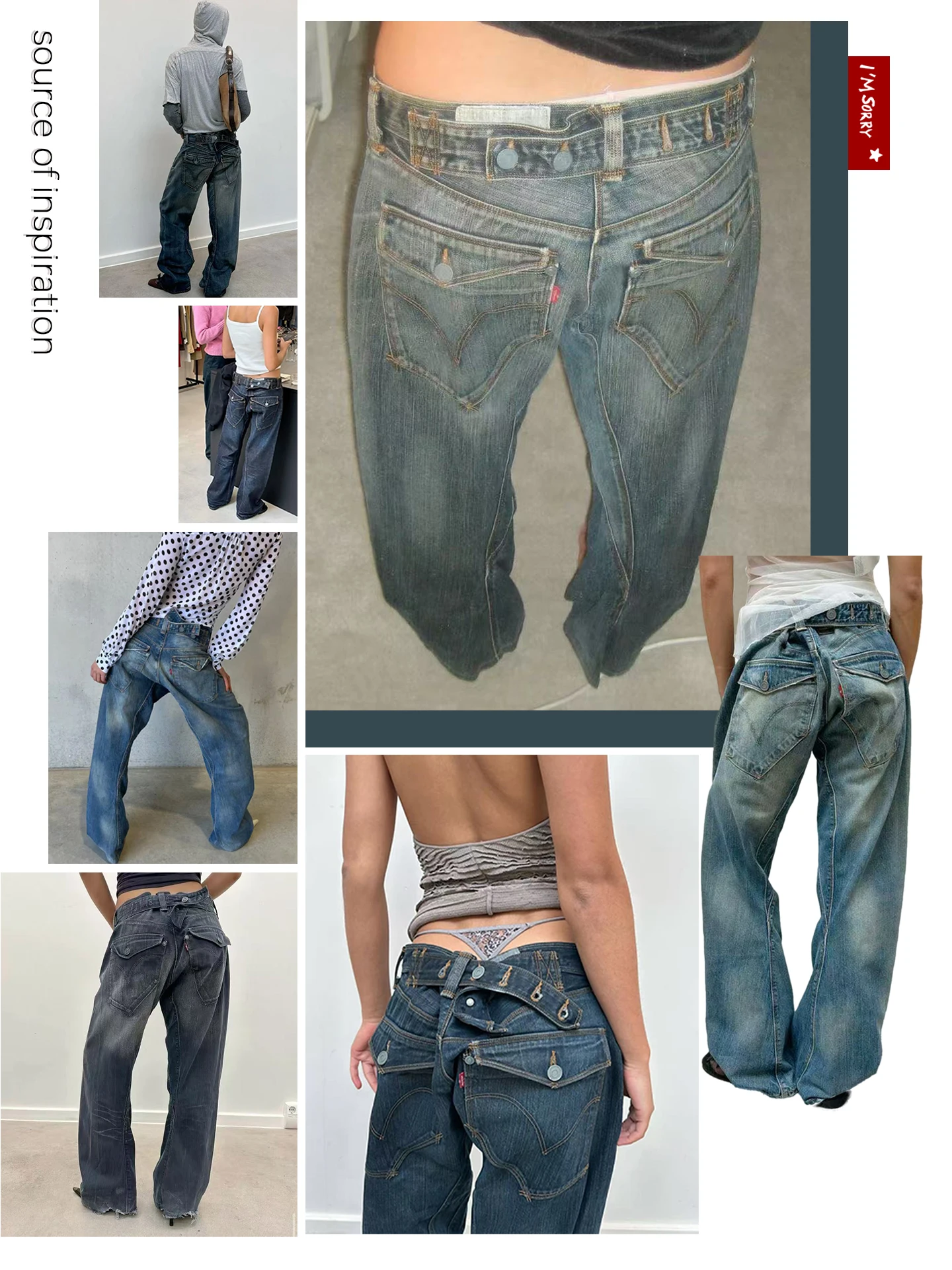 جينز مغسول عتيق على الطراز الأمريكي للنساء، تصميم متوسط منخفض الخصر، ساق واسعة فضفاضة، تعزيز الارتفاع، جينز أزرق مغسول، بنطال جينز أزرق قابل للتعديل على شكل قوس ثلاثي الأبعاد #3