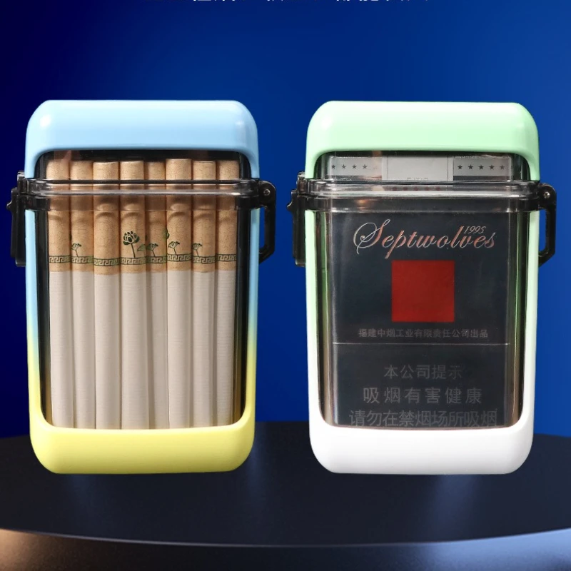 New Product 20 Coarse Cigarette Boxes, Transparent Waterproof Plastic with Cigarette Lighter High-value Cigarette Lighter