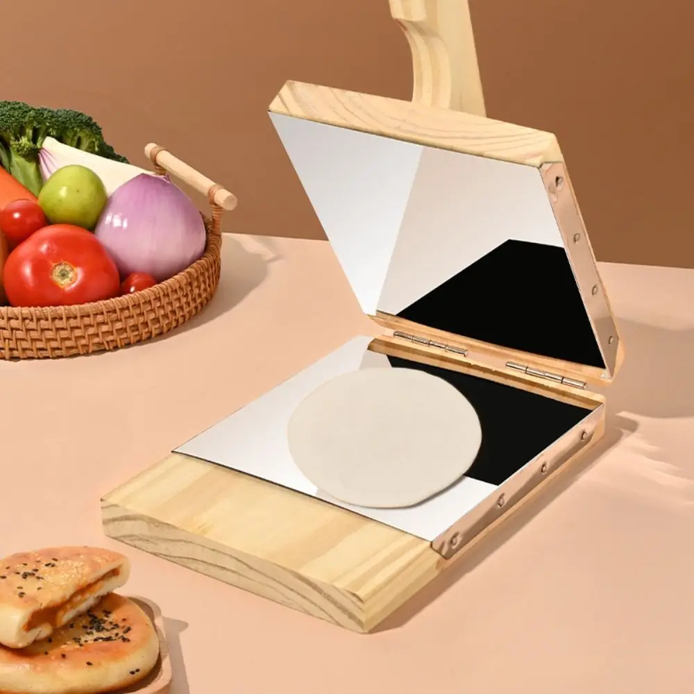 

Manual Wooden Square Tortilla Presser Non-stick Mold-resistant Dumpling Skin Presser Stainless Steel Gasket Labor-Saving